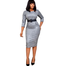 Elegant White Mesh Long Sleeve Office African Career Dress Lady